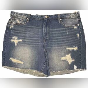 Blank NYC PLUS Jean Shorts High Rise Cut Off Blue Distressed Denim Womens NWT